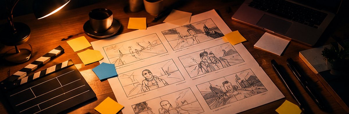AI-generated image of a six-frame storyboard
