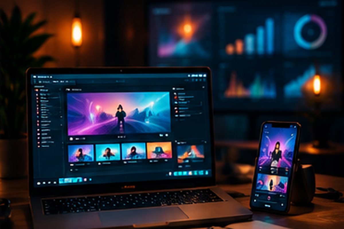 AI-generated image of video ads in square, wide and vertical formats